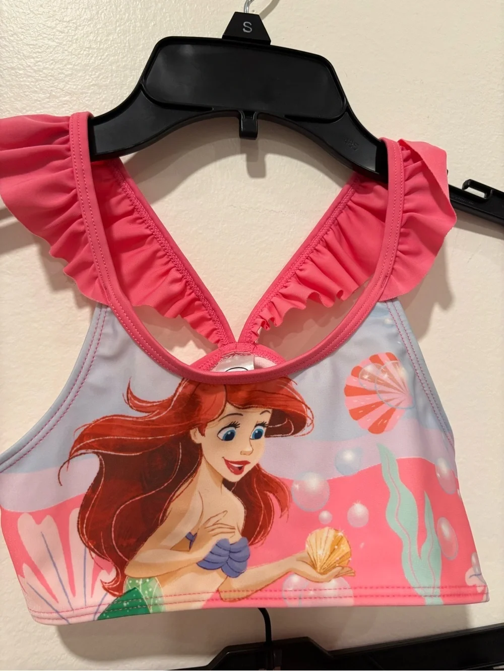 Girls Pink Ruffle Two-Piece Swim Set with Mermaid Graphic
